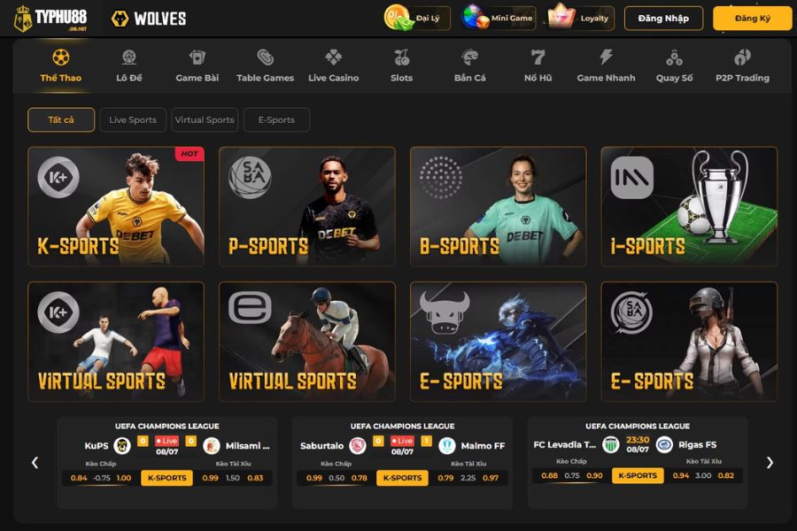 Giao diện sảnh cá cược thể thao Typhu88
